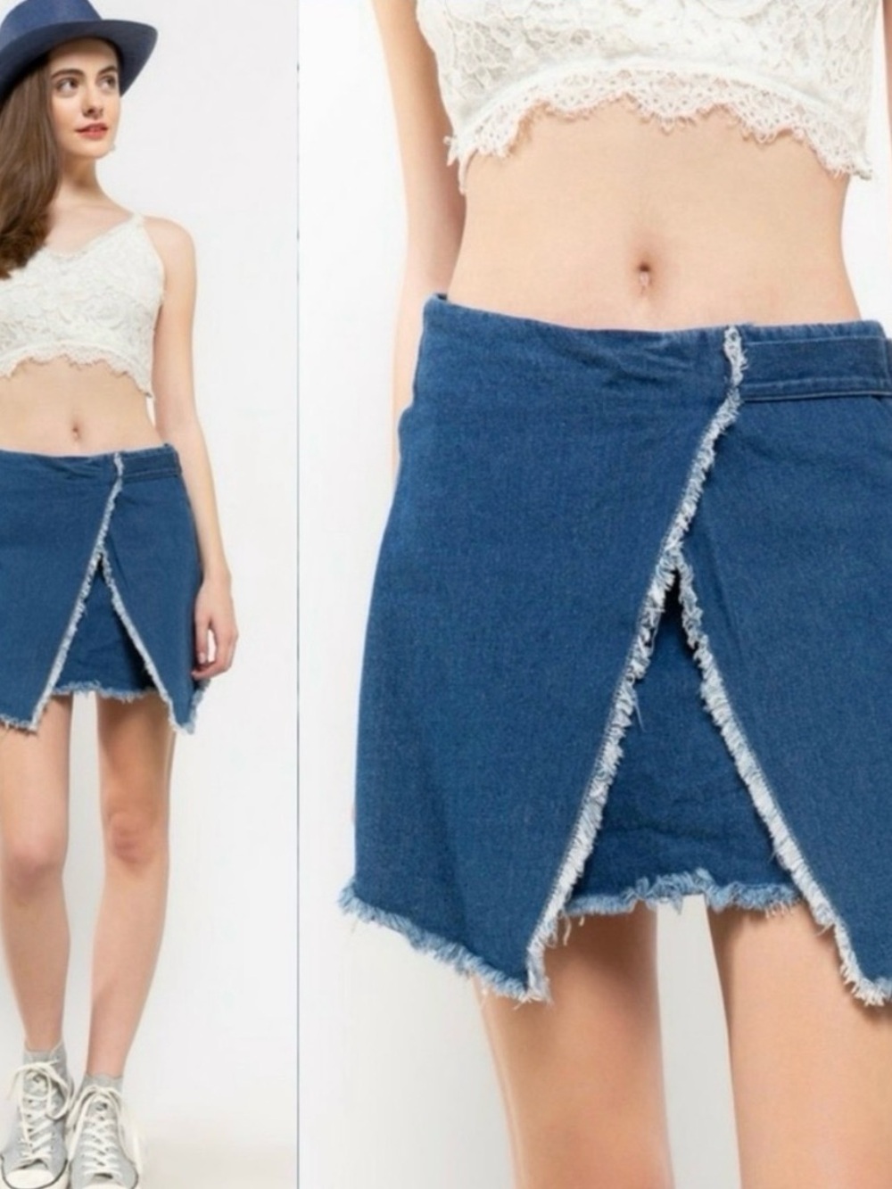 NWT POL Frayed Wrap Denim Mini Skirt